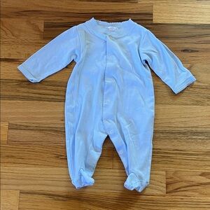 Light blue scalloped snap up footie onesie